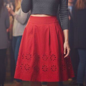 ANN TAYLOR LOFT pleat skirt red embroidered - 4